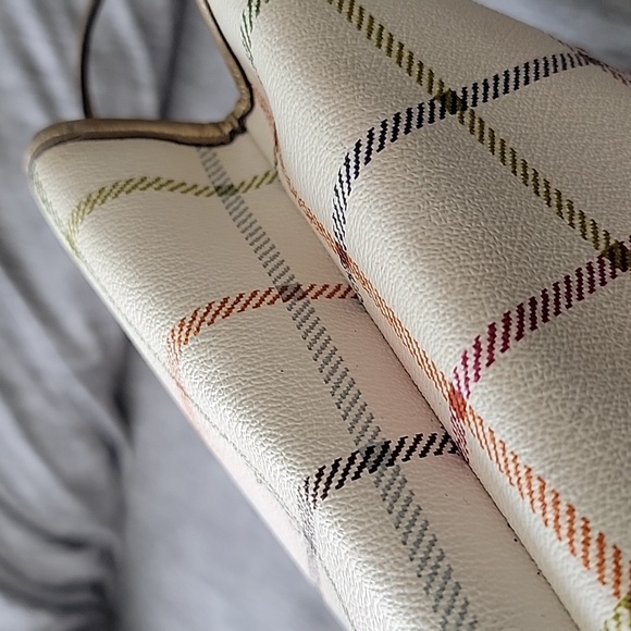 Coach Tattersall Plaid Peyton Pebbled Leather Shoulder Bag Cream Gold Pink Blue - Picture 10 of 16